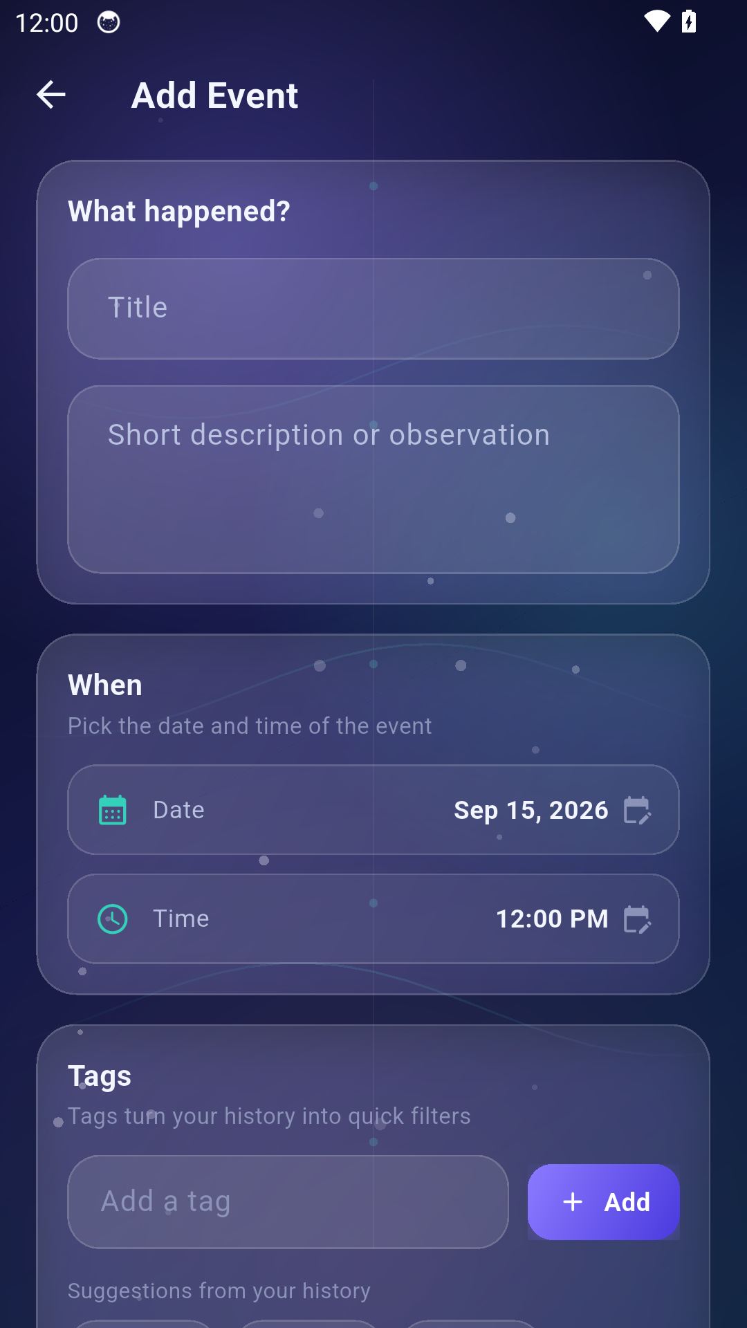 Add event screen