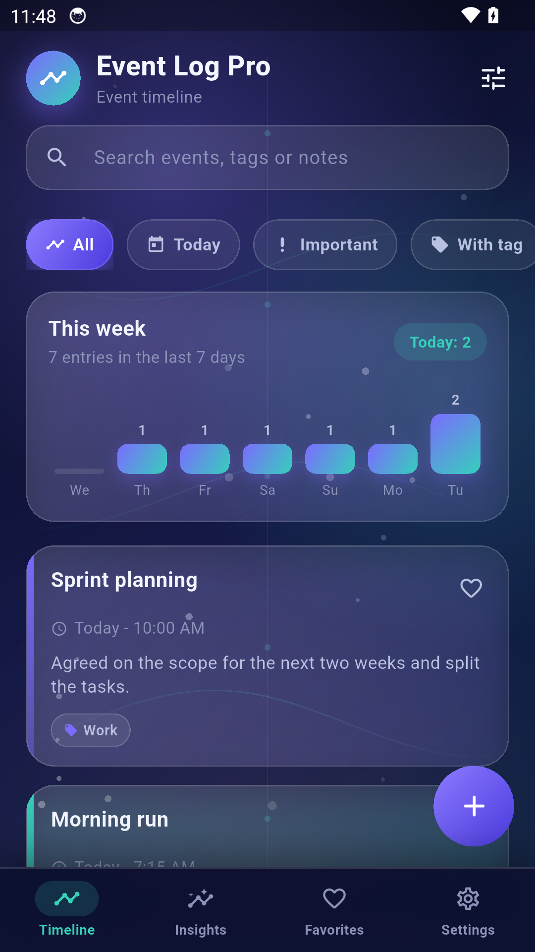 Event Log Pro timeline screen